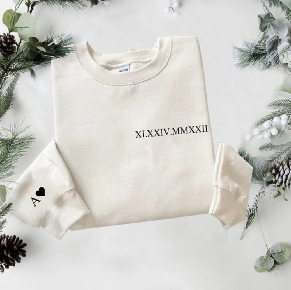CUSTOM Roman Numerals sweatshirt Anniversary Date Sweatshirt,Couples Matching - Picture 1 of 1